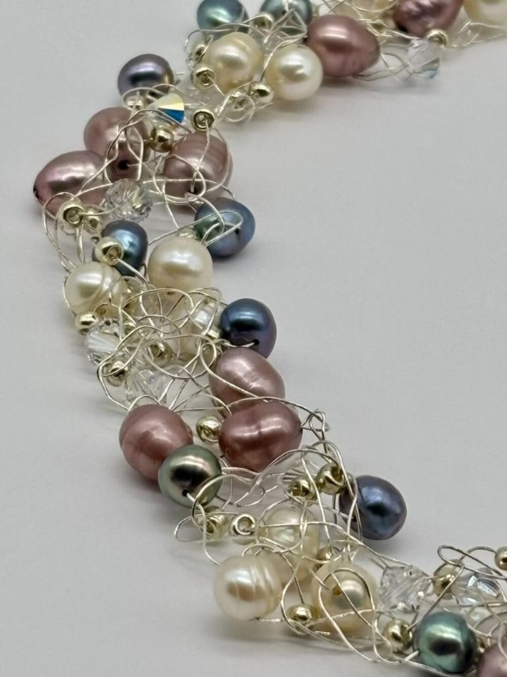 Artisan-Made Collar and Bracelet Set .999 Fine Silver Freshwater Pearls Crystals - Picture 12 of 15